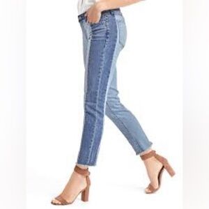 GAP Real Straight Jeans Two Tone Denim Mid Rise Raw Hem Ankle Length Size 27
